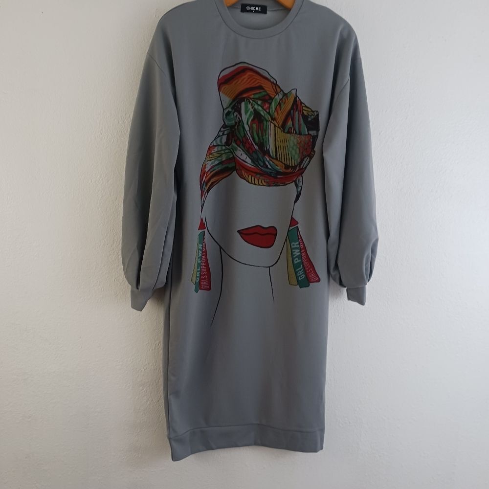 Chicme gray long puff sleeve dress size S